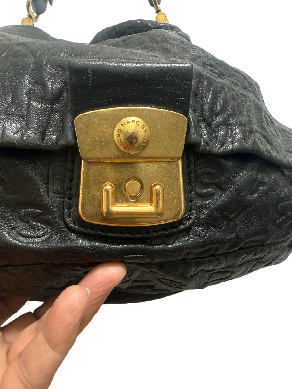 Leather hobo bag, Marc by Marc Jacobs Dreamy Logo Puckered Mouse - Picture 10 of 15